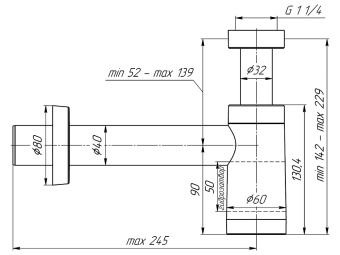 Сифон бутылочный АНИ Пласт, с переходной трубкой D40, пластиковый корпус, металлизированный, BRB1004M