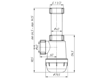 Сифон для мойки АНИ Пласт Грот A0120 1 1/2 дюйма 40 мм без выпуска