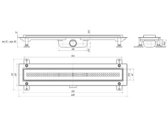Трап линейный пластиковый АНИ Пласт TL1255G выпуск 40 мм решётка Риф глянцевая нержавеющая сталь 550 мм