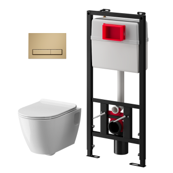 Набор инсталляции 50 см АНИ Пласт WN5 1455 Art с безободковым унитазом, с сиденьем микролифт, золото матовый клавишей WP1455