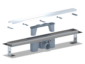 Трап линейный из нержавеющей стали АНИ Пласт TL2165G выпуск 50 мм решётка Штиль глянцевая 650 мм