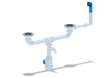 Сифон для мойки АНИ Пласт Грот A3545 3 1/2 дюйма 40 мм двойной с жестким переливом и отводом для стиральной машины