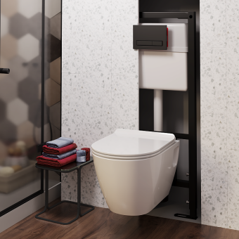 Набор инсталляции 50 см АНИ Пласт WN5 1433 Art с безободковым унитазом, с сиденьем микролифт, черный матовый клавишей WP1433