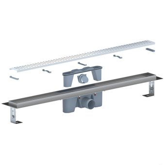 Трап линейный из нержавеющей стали АНИ Пласт TLZ2485G DN50 с комбинированным затвором глянцевой решёткой Бимс 850х65 мм