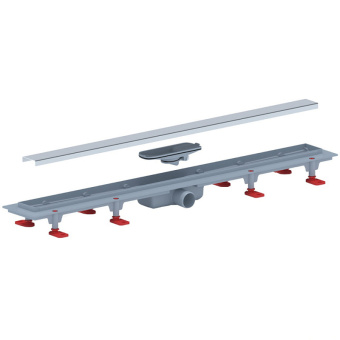 Трап линейный пластиковый АНИ Пласт TLQ1185M DN40 с сухим затвором и матовой решёткой Штиль 850х62 мм