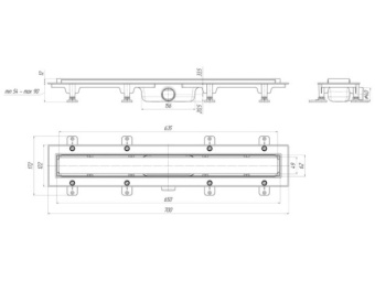 Трап линейный пластиковый АНИ Пласт TL1165M выпуск 40 мм решётка Штиль матовая нержавеющая сталь 650 мм