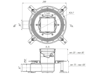 Трап для душа АНИ Пласт TVQ5802 DN50 горизонтальный регулируемый с сухим затвором и с решёткой из нержавеющей стали 100х100 мм под плитку