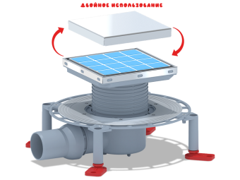Трап для душа АНИ Пласт TVZ5812 DN50 горизонтальный регулируемый с комбинированным затвором и решёткой из нержавеющей стали 150х150 мм под плитку