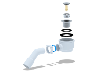 Сифон для душевого поддона АНИ Пласт E411CLS 1 1/2 дюйма 50 мм клик-клак с сеткой с переходной трубой 45 градусов 40х50 мм