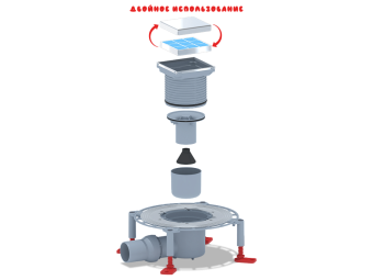 Трап для душа АНИ Пласт THZ5802 DN50 горизонтальный регулируемый с комбинированным затвором и решёткой из нержавеющей стали 100х100 мм под плитку