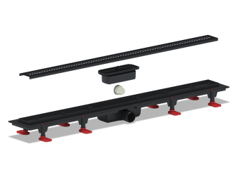 Трап линейный пластиковый АНИ Пласт TL1285BL выпуск 40 мм решётка Риф чёрная нержавеющая сталь 850 мм