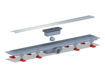 Трап линейный пластиковый АНИ Пласт TL1475G выпуск 40 мм решётка Бимс глянцевая нержавеющая сталь 750 мм