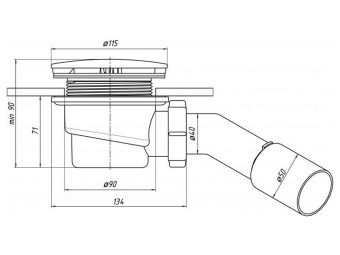 Сифон для душевого поддона АНИ Пласт E321VAL 1 1/2 дюйма 90 мм вальцовка с переходной трубой 45° 40/50 мм
