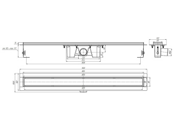 Трап линейный из нержавеющей стали АНИ Пласт TL2185G выпуск 50 мм решётка Штиль глянцевая 850 мм