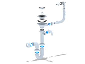 Сифон для мойки АНИ Пласт D1042S 3 1/2 дюйма 40 мм прямоточный с переливом и отводом для стиральной машины