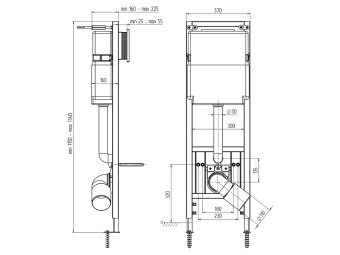 Система скрытой установки унитаза АНИ Пласт Компакт WCP1310 1350х370х225 мм с круглой клавишей хром глянец