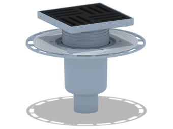 Трап вертикальный регулируемый АНИ Пласт THA5716 выпуск 50 мм с решеткой из чугуна 150х150 мм