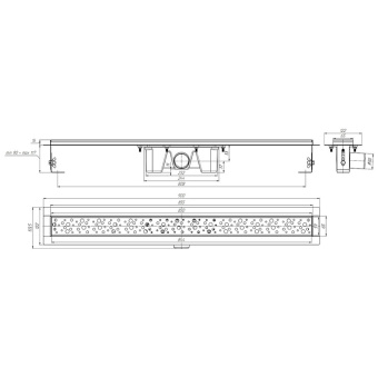 Трап линейный из нержавеющей стали АНИ Пласт TLZ2385M DN50 с комбинированным затвором матовой решёткой Бриз 850х65 мм