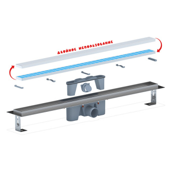 Трап линейный из нержавеющей стали АНИ Пласт TLZ2085 DN50 с комбинированным затвором матовой решёткой под плитку МОЛ 850х65 мм