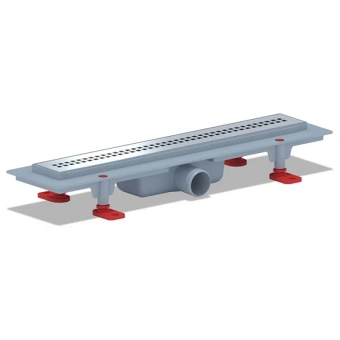 Трап линейный пластиковый АНИ Пласт TL1245G выпуск 40 мм решётка Риф глянцевая нержавеющая сталь 450 мм