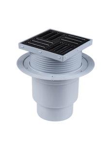 Трап для душа АНИ Пласт TA1716 вертикальный регулируемый с выпуском 110 мм и чугунной решеткой 150х150 мм