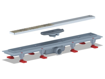 Трап линейный пластиковый АНИ Пласт TLQ1065 DN40 с сухим затвором и матовой решёткой под плитку МОЛ 650х62 мм