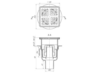 Трап вертикальный регулируемый АНИ Пласт TA5714M слив 50 мм с решеткой из нержавеющей стали 120х120 мм с обрешеткой