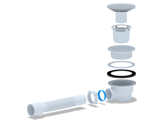 Сифон для душевого поддона АНИ Пласт E325VAL 1 1/2 дюйма 90 мм высота 53 мм вальцовка хром с гибкой трубой 40х50 мм