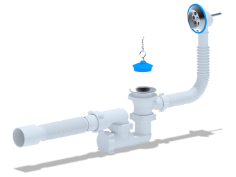 Сифон для ванны АНИ Пласт E255 1 1/2 дюйма регулируемый с переливом и гибкой трубой 40х50 мм