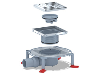 Трап для душа АНИ Пласт TVQ5612 DN50 горизонтальный регулируемый с сухим затвором и решёткой из нержавеющей стали 150х150 мм