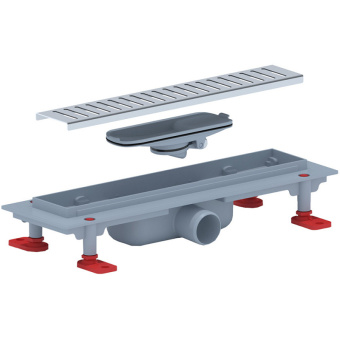 Трап линейный пластиковый АНИ Пласт TLQ1435M DN40 с сухим затвором и матовой решёткой Бимс 350х62 мм
