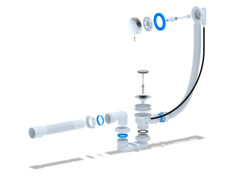 Перелив полуавтомат с плоским сифоном АНИ Пласт EM601 580 мм с гибкой трубой 375х40х50 мм, толщина ванн до 10 мм