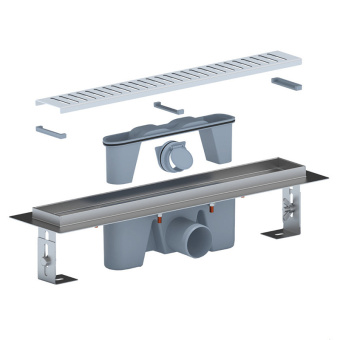 Трап линейный из нержавеющей стали АНИ Пласт TLZ2445M DN50 с комбинированным затвором матовой решёткой Бимс 450х65 мм