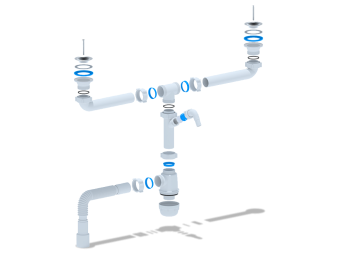Сифон для мойки АНИ Пласт Грот A3515 1 1/2 дюйма 40 мм двойной с отводом для стиральной машины с гибкой трубой 40х40/50 мм