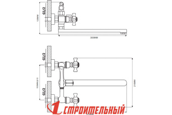 MN2224 Смеситель для ванны длинный излив переключатель в корпусе , хром