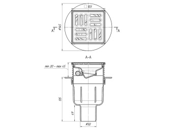Трап для душа АНИ Пласт TQ5702 DN50 вертикальный регулируемый с сухим затвором и решёткой из нержавеющей стали 100х100 мм