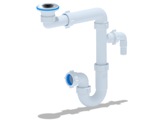 Сифон для раковины АНИ Пласт DB5300 смещенный 1 1/4 дюйма 32 мм с отводом для стиральной машины