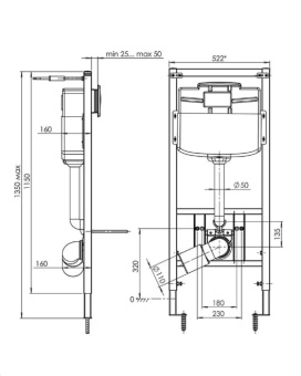Инсталляция для унитаза 50 см АНИ Пласт WCP1143 1350х522х225 мм с прямоугольной черной матовой клавишей