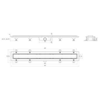 Трап линейный пластиковый АНИ Пласт TLQ1085 DN40 с сухим затвором и матовой решёткой под плитку МОЛ 850х62 мм