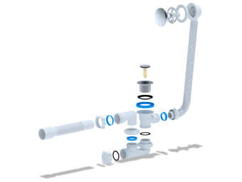 Сифон для ванны АНИ Пласт EC255 1 1/2 дюйма 40 мм клик-клак с переливом и гибкой трубой 40х50 мм