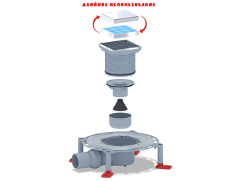 Трап для душа АНИ Пласт TVZ5802 DN50 горизонтальный регулируемый с комбинированным затвором и решёткой из нержавеющей стали 100х100 мм под плитку