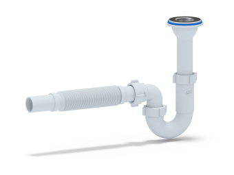 Сифон для раковины АНИ Пласт DB2005 1 1/4 дюйма 32 мм прямоточный слитым выпуском и гибкой трубой 32х32 мм