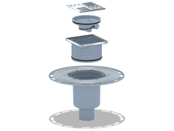 Трап для душа АНИ Пласт THQ5702 DN50 вертикальный регулируемый с сухим затвором и решёткой из нержавеющей стали 100х100 мм