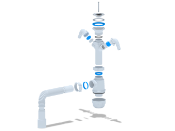 Сифон для мойки АНИ Пласт Грот A1115 1 1/2 дюйма 40 мм с двумя отводами для стиральной машины с гибкой трубой 40х40/50 мм