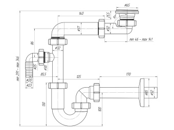 Сифон для раковины АНИ Пласт DB5303 1 1/4 дюйма 32 мм с отводом для стиральной машины с прямой трубой 32 мм