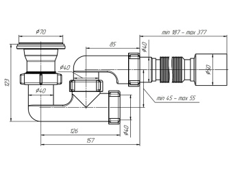Сифон для душевого поддона АНИ Пласт E215 1 1/2 дюйма 40 мм регулируемый с гибкой трубой 40х50 мм