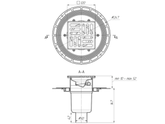 Трап для душа АНИ Пласт THQ5714 DN50 вертикальный регулируемый с сухим затвором и решёткой из нержавеющей стали 120х120 мм