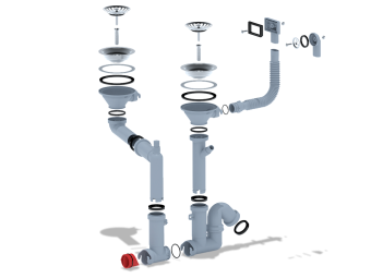 Cифон для мойки АНИ Пласт F серия F7500S 3 1/2 дюйма 40 мм двойной смещенный с гибким переливом и отводом для стиральной машины