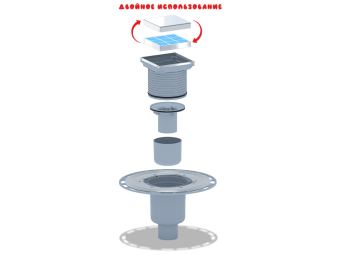 Трап вертикальный регулируемый АНИ Пласт THA5902 выпуск 50 мм с решеткой из нержавеющей стали 100х100 мм под плитку