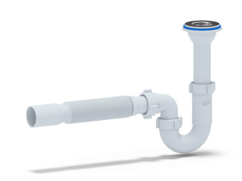 Сифон для раковины АНИ Пласт DB2010 1 1/4 дюйма 32 мм прямоточный с литым выпуском и гибкой трубой 32х40 мм